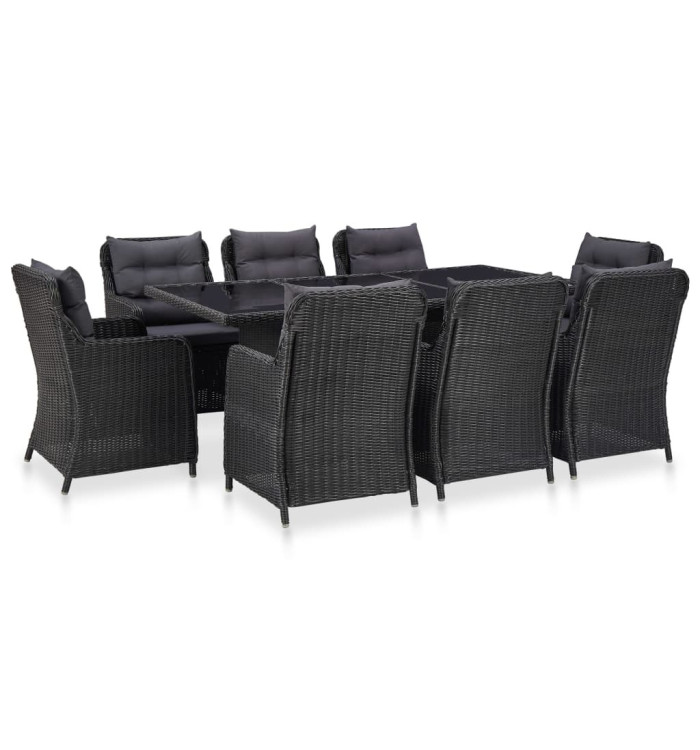 Ensemble à manger d'extérieur 9 pcs Résine tressée Noir | Mobilier & Déco