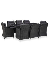 Ensemble à manger d'extérieur 9 pcs Résine tressée Noir | Mobilier & Déco
