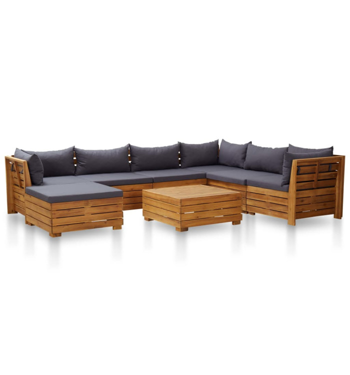 Salon de jardin 8 pcs avec coussins Bois d'acacia Gris foncé | Mobilier & Déco