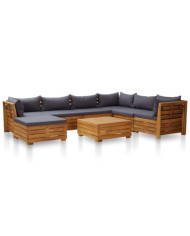 Salon de jardin 8 pcs avec coussins Bois d'acacia Gris foncé | Mobilier & Déco
