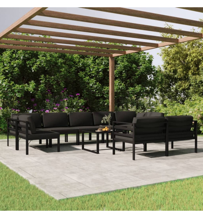 Salon de jardin 10 pcs avec coussins Aluminium Anthracite | Mobilier & Déco