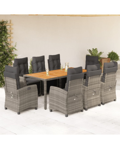 Ensemble à manger de jardin 9 pcs coussins gris résine tressée | Mobilier & Déco