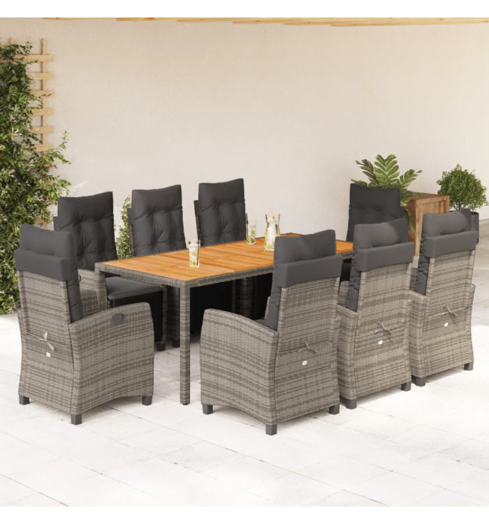 Ensemble à manger de jardin 9 pcs coussins gris résine tressée | Mobilier & Déco