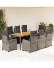 Ensemble à manger de jardin 9 pcs coussins gris résine tressée | Mobilier & Déco