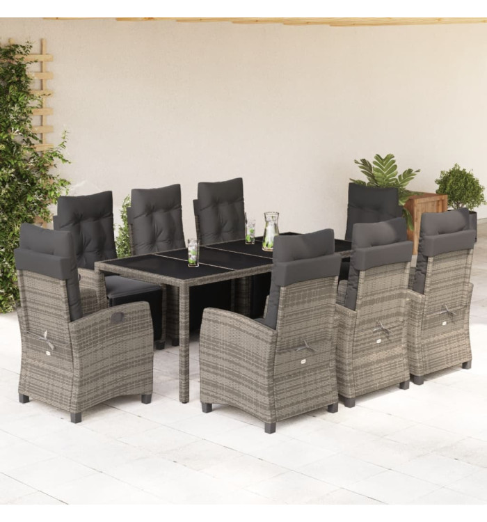 Ensemble à manger de jardin 9 pcs coussins gris résine tressée | Mobilier & Déco