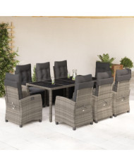 Ensemble à manger de jardin 9 pcs coussins gris résine tressée | Mobilier & Déco