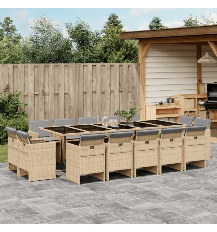 Ensemble à manger de jardin et coussins 15 pcs mélange beige | Mobilier & Déco