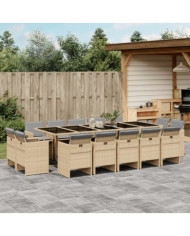 Ensemble à manger de jardin et coussins 15 pcs mélange beige | Mobilier & Déco
