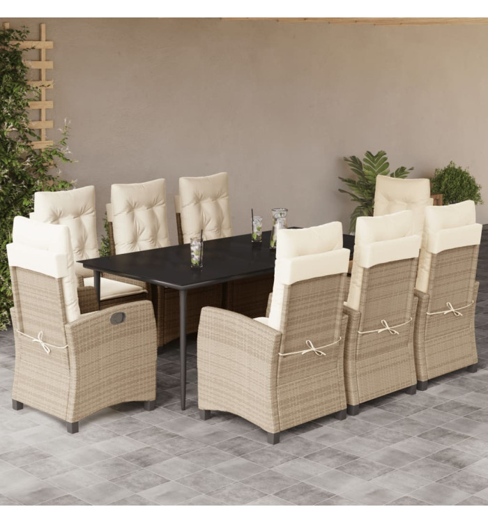 Ensemble à manger de jardin et coussins 9 pcs beige Poly rotin | Mobilier & Déco
