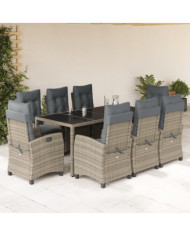 Ensemble à manger de jardin 9 pcs coussins gris résine tressée | Mobilier & Déco