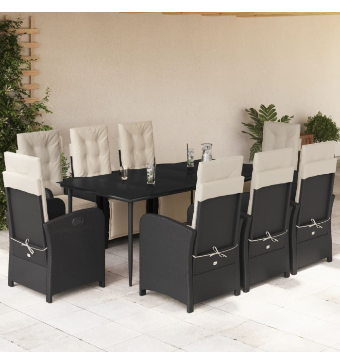 Ensemble à manger de jardin 9pcs coussins noir résine tressée | Mobilier & Déco