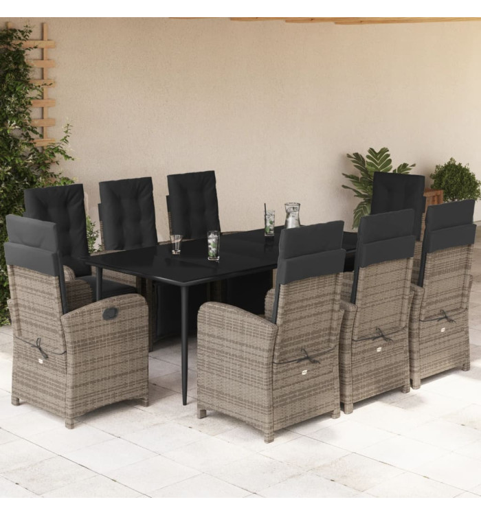 Ensemble à manger de jardin 9 pcs coussins gris résine tressée | Mobilier & Déco