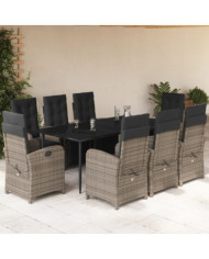 Ensemble à manger de jardin 9 pcs coussins gris résine tressée | Mobilier & Déco