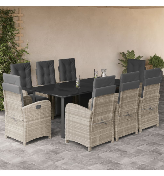 Ensemble à manger de jardin et coussins 9 pcs gris clair rotin | Mobilier & Déco