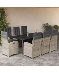 Ensemble à manger de jardin et coussins 9 pcs gris clair rotin | Mobilier & Déco