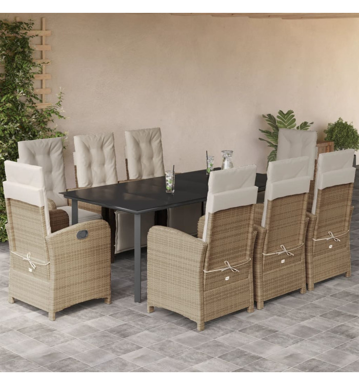 Ensemble à manger de jardin et coussins 9 pcs beige Poly rotin | Mobilier & Déco