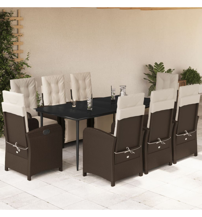 Ensemble à manger de jardin et coussins 9 pcs marron poly rotin | Mobilier & Déco