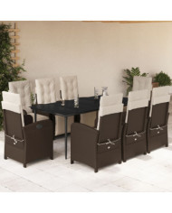 Ensemble à manger de jardin et coussins 9 pcs marron poly rotin | Mobilier & Déco
