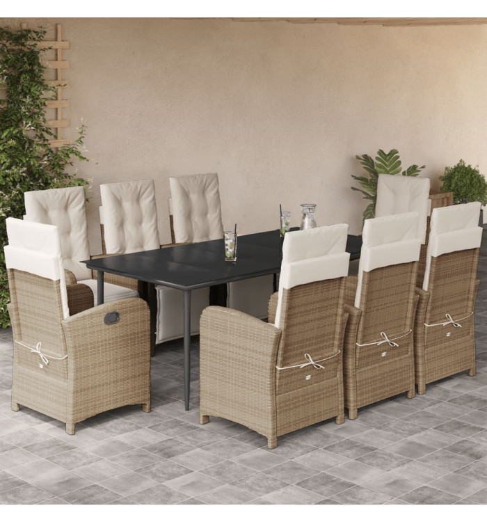 Ensemble à manger de jardin et coussins 9 pcs beige Poly rotin | Mobilier & Déco