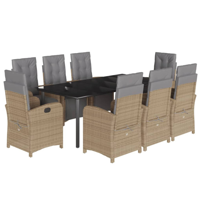 Ensemble à manger de jardin et coussins 9 pcs beige Poly rotin | Mobilier & Déco