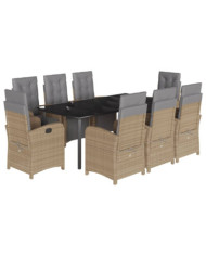 Ensemble à manger de jardin et coussins 9 pcs beige Poly rotin | Mobilier & Déco