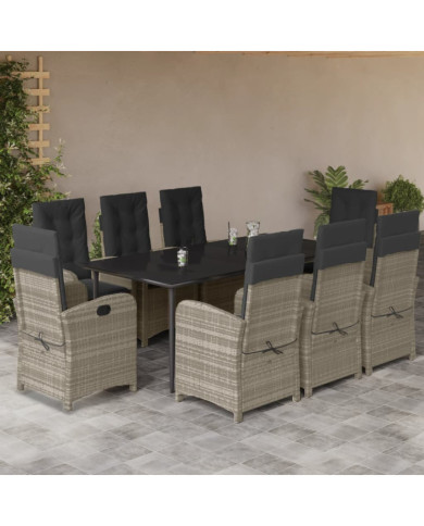 Ensemble à manger de jardin et coussins 9 pcs gris clair rotin | Mobilier & Déco