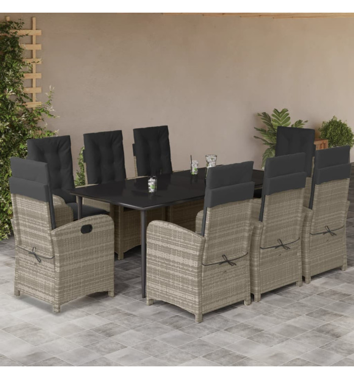 Ensemble à manger de jardin et coussins 9 pcs gris clair rotin | Mobilier & Déco