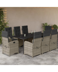 Ensemble à manger de jardin et coussins 9 pcs gris clair rotin | Mobilier & Déco