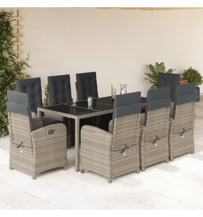 Ensemble à manger de jardin 9 pcs coussins gris résine tressée | Mobilier & Déco