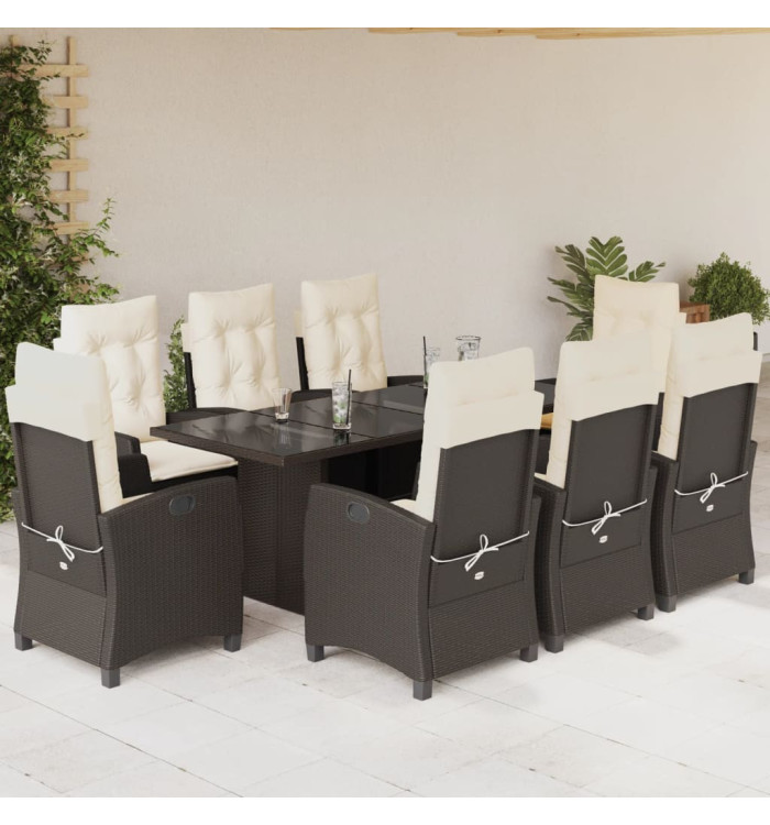 Ensemble à manger de jardin et coussins 9 pcs marron poly rotin | Mobilier & Déco