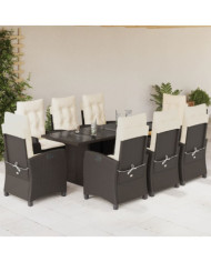 Ensemble à manger de jardin et coussins 9 pcs marron poly rotin | Mobilier & Déco