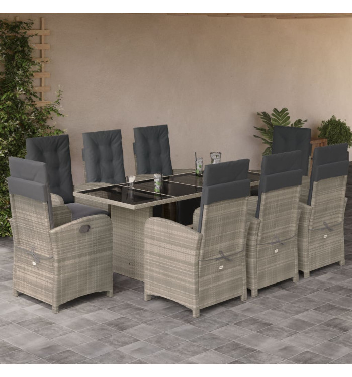 Ensemble à manger de jardin et coussins 9 pcs gris clair rotin | Mobilier & Déco