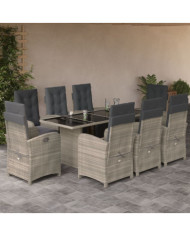 Ensemble à manger de jardin et coussins 9 pcs gris clair rotin | Mobilier & Déco