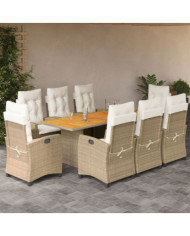 Ensemble à manger de jardin et coussins 9 pcs beige Poly rotin | Mobilier & Déco