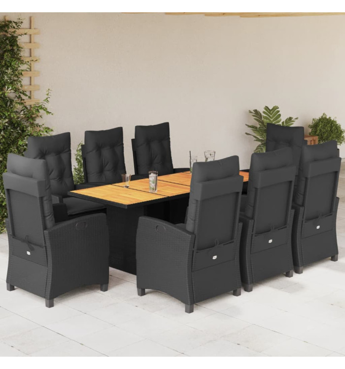 Ensemble à manger de jardin 9pcs coussins noir résine tressée | Mobilier & Déco