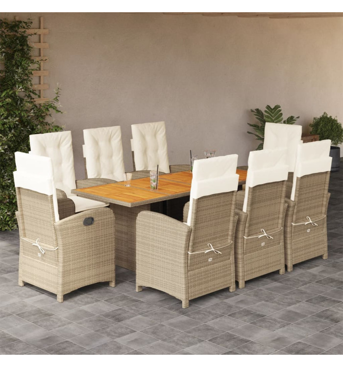 Ensemble à manger de jardin et coussins 9 pcs mélange beige | Mobilier & Déco
