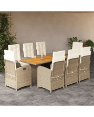 Ensemble à manger de jardin et coussins 9 pcs mélange beige | Mobilier & Déco