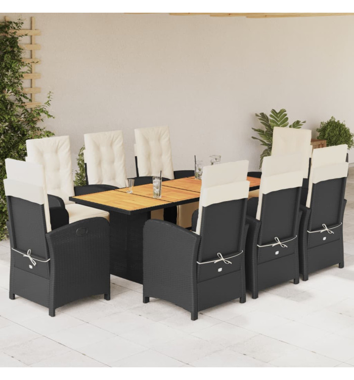 Ensemble à manger de jardin 9pcs coussins noir résine tressée | Mobilier & Déco