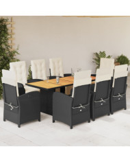 Ensemble à manger de jardin 9pcs coussins noir résine tressée | Mobilier & Déco