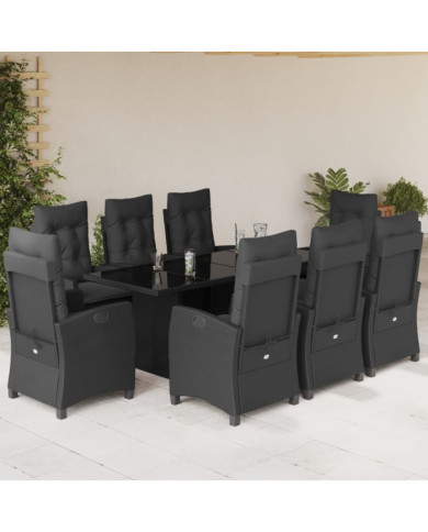 Ensemble à manger de jardin 9pcs coussins noir résine tressée | Mobilier & Déco