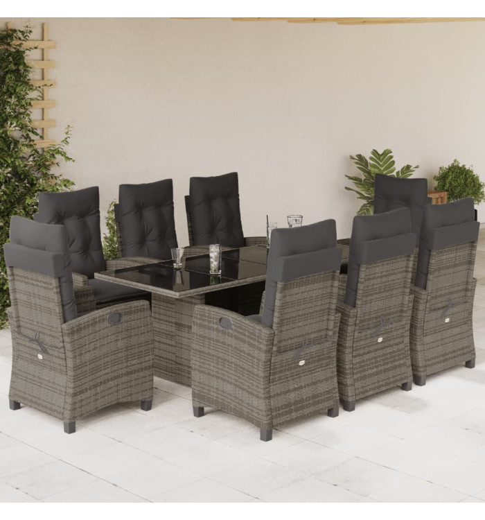 Ensemble à manger de jardin 9 pcs coussins gris résine tressée | Mobilier & Déco