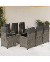 Ensemble à manger de jardin 9 pcs coussins gris résine tressée | Mobilier & Déco