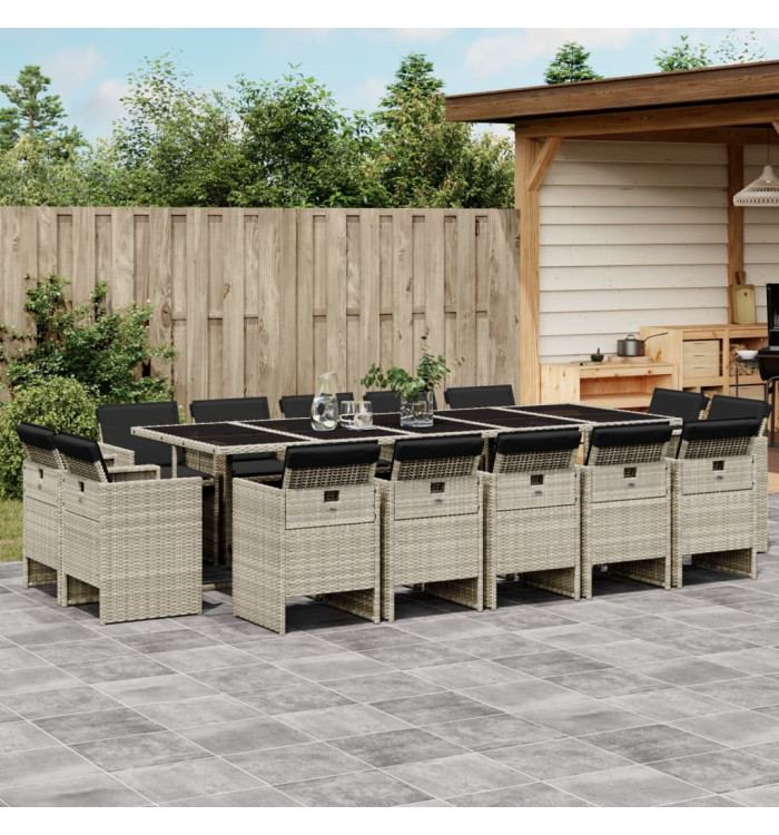 Ensemble à manger de jardin et coussins 17 pcs gris clair rotin | Mobilier & Déco