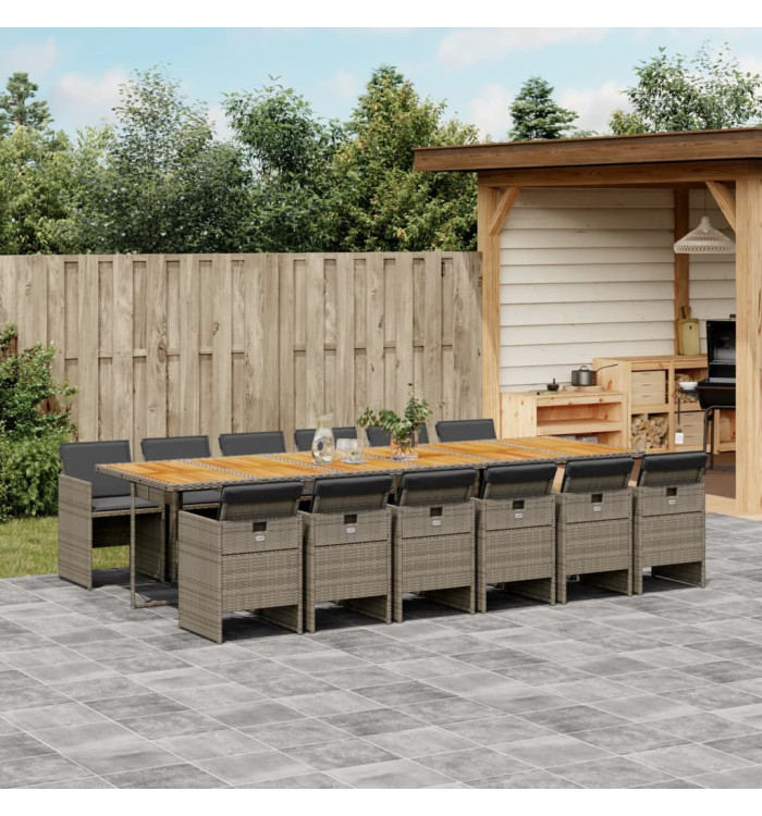 Ensemble à manger de jardin coussins 13 pcs gris résine tressée | Mobilier & Déco