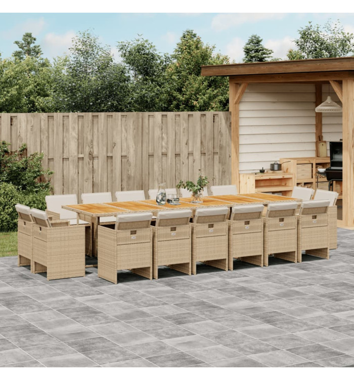 Ensemble à manger de jardin et coussins 17 pcs beige | Mobilier & Déco