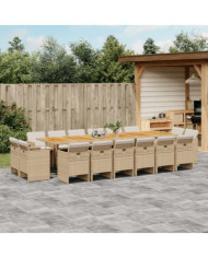 Ensemble à manger de jardin et coussins 17 pcs beige | Mobilier & Déco