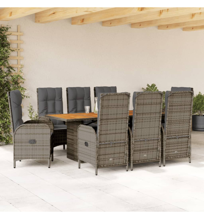 Ensemble à manger de jardin 9 pcs coussins gris résine tressée | Mobilier & Déco