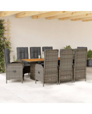 Ensemble à manger de jardin 9 pcs coussins gris résine tressée | Mobilier & Déco