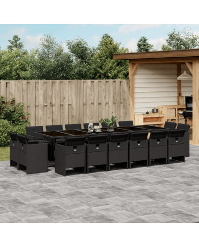 Ensemble à manger de jardin 17 pcs coussins noir résine tressée | Mobilier & Déco