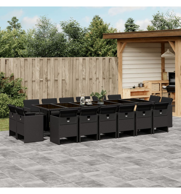 Ensemble à manger de jardin 17 pcs coussins noir résine tressée | Mobilier & Déco